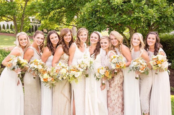 ivory and white bridesmaid dresses